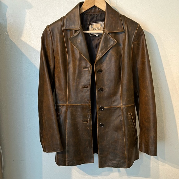 VTG 70’s Italian Vera Pelle :: Brown Leather jacket - Picture 1 of 8